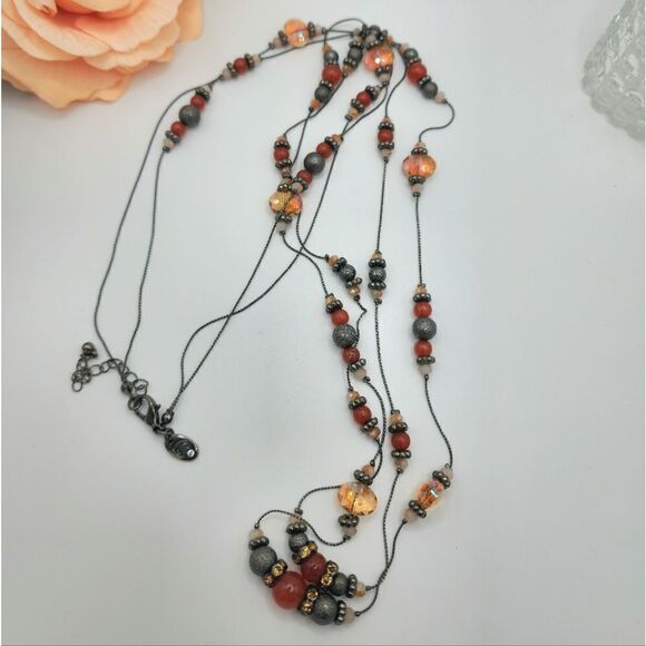 Charming charlie silver double strand floating crystal necklace - Picture 1 of 11